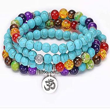 Imagem de Sete chakras ioga om lotus pingente pulseira 108 pulseiras multi-camadas de mala ou colar de colar de colar para homens homens acessórios