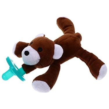 Imagem de TOYANDONA Chupeta de pelúcia adorável segura para bebês com bicho de pelúcia, brinquedo removível de pelúcia para meninos e meninas (urso)