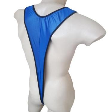 Imagem de Cueca Strap Fio Dental Bodysuit Com Suspensórios Cirre Azul Cuecas Sex