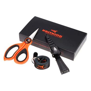 Imagem de Tesoura de linha de pesca KastKing, cortadores de linha trançados, com bainha, lâminas de aço inoxidável japonesas 3CR13 super afiadas, alças TPR antiderrapantes, inclui cordão