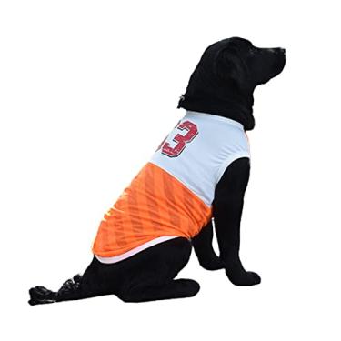 Imagem de JENPECH Roupas para cães secagem rápida gola redonda camiseta para animais de estimação verão roupas para cães grandes para passeios laranja G