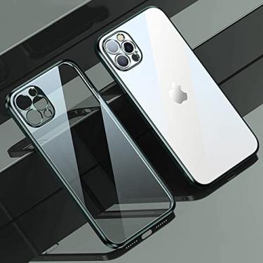 Imagem de Capa de telefone TPU transparente com placa eletrostática quadrada para iPhone 13 12 11 Pro Max Mini XS XR X 8 7 Plus SE 2020 Capa fina e macia, verde escuro, para iPhone 11 Pro