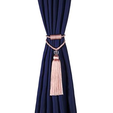 Imagem de 1 peça cortina tieback borlas penduradas bola ouro decoração para casa tieback ímã fivela corda retenção acessórios cortina cortinas magnéticas tiebacks, rosa, 2 peças
