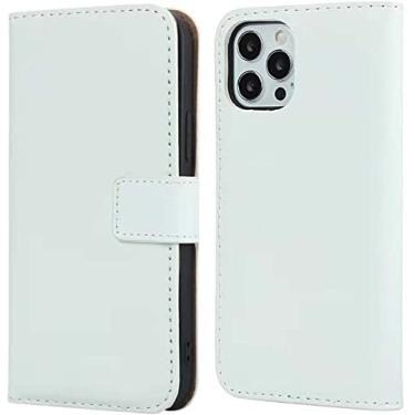 Imagem de HAODEE Capa de telefone de couro de concha magnética, para Apple iPhone 13 Pro Max (2021) 6,7 polegadas Folio Kickstand Case Wallet [Suporte de cartão] Coldre (Cor: Branco)