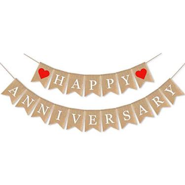 Imagem de Suprimentos de decoração de casamento para festa de aniversário de casamento Swiun Burlap Happy Anniversary