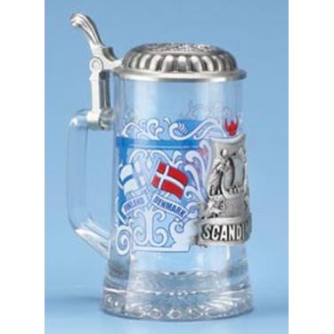 Imagem de Caneca de cerveja Scandinavia Finlândia, Dinamarca, Suécia, Noruega, Vidro de cerveja com Pewter Viking, Capacete Viking, Caneca de cerveja colecionável alemã