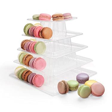 Imagem de kithing Suporte quadrado de torre macaron de 5 camadas, suporte para exibição de bolos, suporte de cupcake, sobremesas, para decoração de festa de aniversário de casamento
