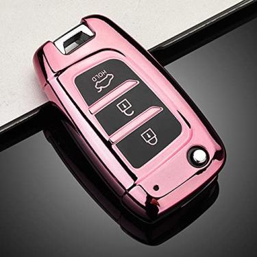 Imagem de YJADHU Capa de capa de chave de controle remoto de carro de TPU macio, apto para Hyundai Elantra Solaris 2017 Santa Fe Verna Tucson i35 i40 Genesis Fe, capa apenas rosa