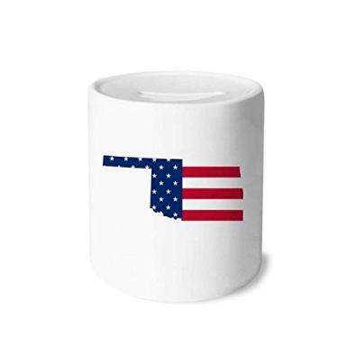 Imagem de DIYthinker Oklahoma USA Map Stars Stripes Flag Shape Money Box Saving Banks Ceramic Coin Case Kids Adults