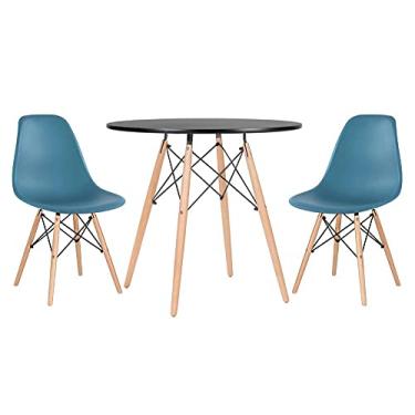 Imagem de Loft7, Kit - Mesa redonda Eames 80 cm preto + 2 cadeiras Eiffel Dsw Turquesa