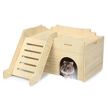 Imagem de Jevnd Pele de hamster sírio com casa de madeira, escada de escalada e janela, cabana destacável para brincar/mastigar/esconder