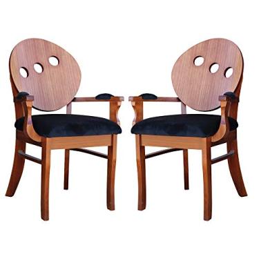 Imagem de Kit 2 Poltronas Decorativas Sala de Jantar Teseu Madeira Maciça Poliéster Preto/Imbuia - Gran Belo
