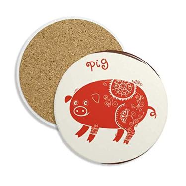 Imagem de Ano de porco animal do zodíaco da China Caneca porta-copos vermelha de proteção de mesa Pedra absorvente