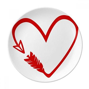 Imagem de Prato de sobremesa com ilustração de coração de flecha de design vermelho decorativo de porcelana 20,32 cm, jantar em casa