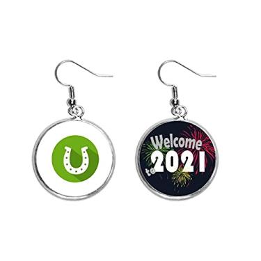 Imagem de Brincos com pingente de orelha em formato de ferradura com logotipo verde redondo joia 2021 Blessing
