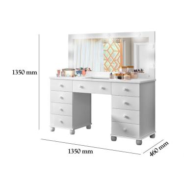 Imagem de Penteadeira Camarim 09 Gavetas Branco Com LED Sem Banqueta