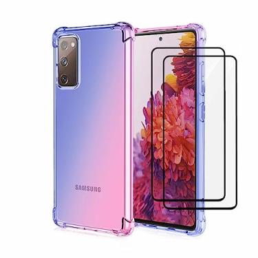 Imagem de Capa para Samsung Galaxy A8 Plus (2018) Capinha - Capa colorida gradiente à prova de quedas com protetor de tela temperado gratuito -Azul e Rosa