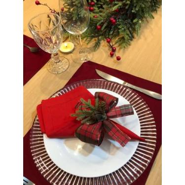 Imagem de Anel Porta Guardanapo Decoração Natal Vermelho Xadrez 06 Un