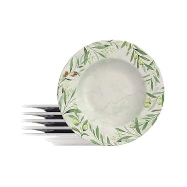 Imagem de Conjunto com 6 Pratos Rasos Tramontina Oliva em Porcelana 28 cm - Branco/Verde