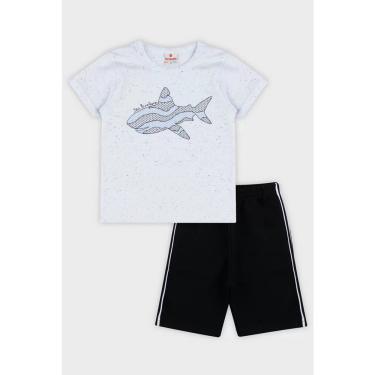 Imagem de Conjunto Roupa Infantil Menino Camiseta Estampa Tubarão + Bermuda Em Moletinho Verão Brandili