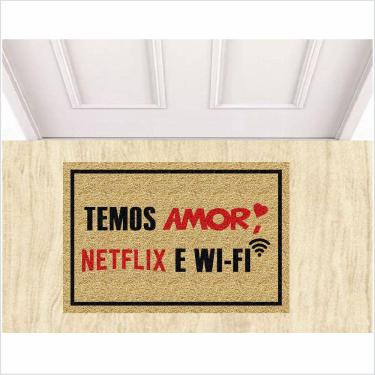 Imagem de Tapete Capacho Temos Netflix, Wifi E Amor. Tapetes Divertidos