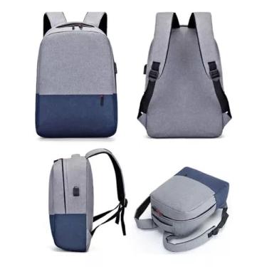 Imagem de Mochila Impermeável mochilas escolar e viagens Para Notebook Masculina/Feminina basica com USB (cinza/azul)