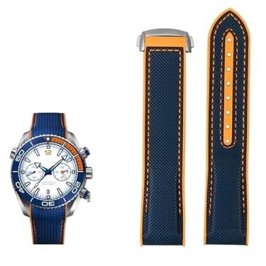 Imagem de AMSOH Pulseira de relógio de borracha de nylon de 20 mm 22 mm para Omega SEAMASTER PLANET OCEAN Men Deployant Clasp Strap Watch Watch Accessorie Silicone Watch (Cor: Azul laranja prata, Tamanho: 22mm)