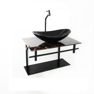 Imagem de Gabinete Vidro Banheiro 60Cm Oval Ap Slim Marmore Imperador