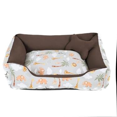 Imagem de Cama para Cachorro Médio 60X50 Com Zíper Estampa Safari Cinza Com Marrom