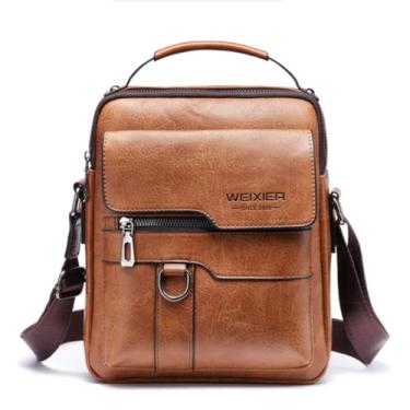 Imagem de TOKSHOP Bolsa Masculina De Ombro Couro PU Premium Crossbody Mensageiro Transversal Pequena (Marrom Claro)