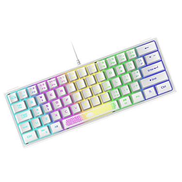Imagem de ZIYOU LANG Mini teclado para jogos K61 60% portátil com arco-íris RGB retroiluminado ergonômico 62 teclas, 19 teclas, sensação mecânica, à prova d'água, com fio USB para PC, Mac, Windows, gamer e