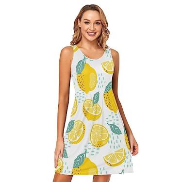 Imagem de KLL Slices Whole Lemons Vestido de verão feminino vestido de praia sem mangas camiseta vestido de verão, Fatias de Limões Inteiros, XXG