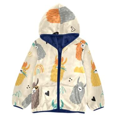 Imagem de KLL Jaqueta de lã infantil divertida Llamas Alpacas arco-íris amarelo com capuz jaquetas e casacos para meninos, Funny Lhamas Alpacas arco-íris amarelo, 5 Anos
