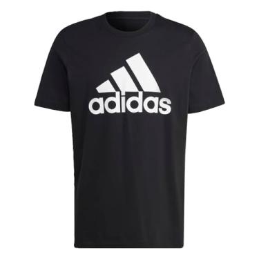 Imagem de adidas Camiseta masculina Essentials com logotipo grande, Preto/branco, M Alto