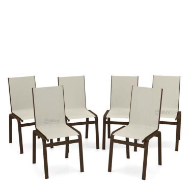 Imagem de Kit 6 Cadeiras Jantar Gourmet Alumínio Marrom Tela Bege