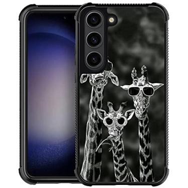 Imagem de CARLOCA Capa compatível com Samsung Galaxy S23 Plus, capa preta e branca com girafas engraçadas família Samsung Galaxy S23 Plus para meninas e mulheres, design gráfico moderno à prova de choque proteção antiarranhões contra quedas