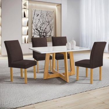 Imagem de Conjunto Mesa Arizona 120cm com 4 Cadeiras Canela Tampo Smart Plus com Vidro Cinamomo/Off White/Marrom
