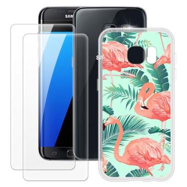 Imagem de MILEGOO Capa para Samsung Galaxy S7 + 2 peças protetoras de tela de vidro temperado, capa de TPU de silicone macio à prova de choque para Samsung Galaxy S7 (5,1 polegadas) Flamingo