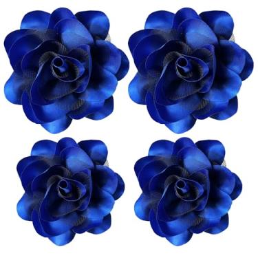 Imagem de Broches femininos 4 peças flor rosa grampo de cabelo flamenco dançarina pin up mexicano grampos de cabelo grampo de cabelo broche chá festa chapéus chapéus acessórios para cabeça (azul real)