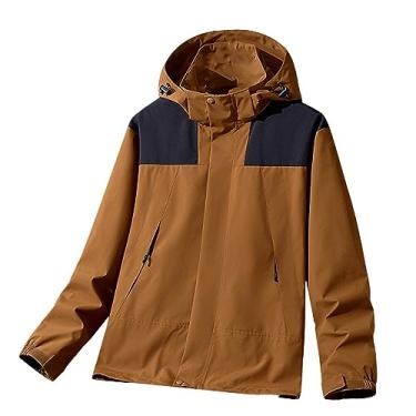 Imagem de Jaqueta masculina com bloco de cores, removível, impermeável, corta-vento, casaco à prova de vento, Café, 3G