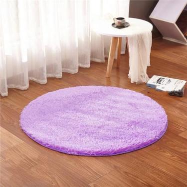 Imagem de Tapete redondo fofo para sala de estar, pele falsa, quarto infantil, pelúcia, cadeira de computador, estofamento, área, roxo, diâmetro 0.8m