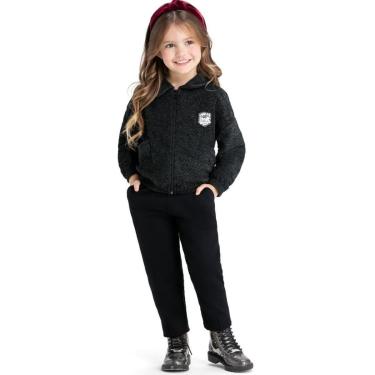 Imagem de Conjunto Infantil Menina Inverno Jaqueta Em Boucle E Calça Moletom Preto Tam 2 a 8 - Angerô-Feminino