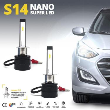 Imagem de Par Lâmpadas H1 Farol Milha Fiat Novo Uno Super Led Mini Nano 6000k Sem Adaptar Furar Tampa Shocklight S14