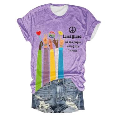 Imagem de Camisetas femininas LGBTQ Pride com estampa de arco-íris e gola V, manga curta, igualdade de amor, blusas casuais, Z01 Roxo, P