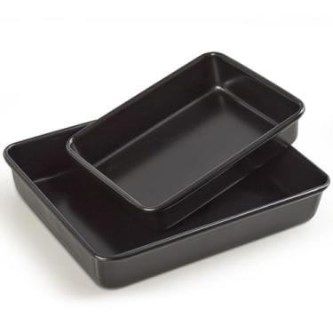 Imagem de Kazozobi Conjunto de 2 assadeiras pesadas, retangulares antiaderentes, formas de forno de lasanha de 0,8 mm, 28 cm/21,8 cm
