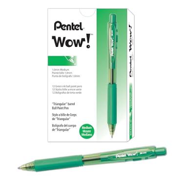Imagem de Pentel Uau! Canetas esferográficas retráteis, (1,0 mm), linha média, tinta verde, caixa com 12 (BK440-D)