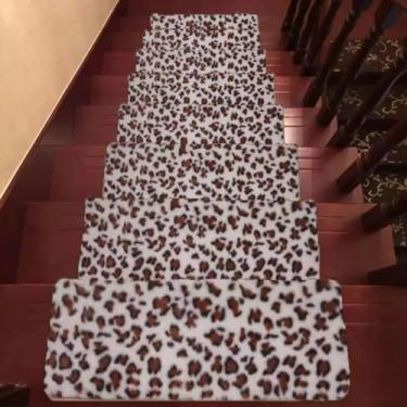 Imagem de Tapete de escada com estampa de zebra e leopardo, fita antiderrapante para escadas, tapetes macios para escadas (1, leopardo)