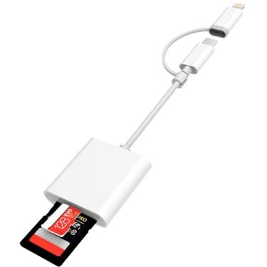 Imagem de Leitor de cartão SD para iPhone iPad, conector duplo (USB-C&Lightning), leitor de cartão de memória micro SD, adaptador de cartão TF e SD 2 em 1, visualizador de câmera de trilha de alta velocidade,