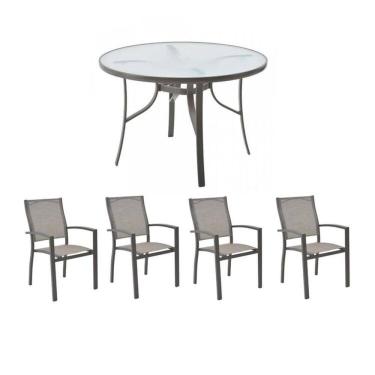 Imagem de Conjunto de Mesa e Cadeira para Jardim com 1 Mesa Macae e 4 Cadeiras Angra Amendoa