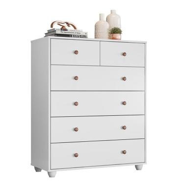 Imagem de Cômoda Quarto Vittoria Com 6 Gavetas Branco Fosco Branco Fosco